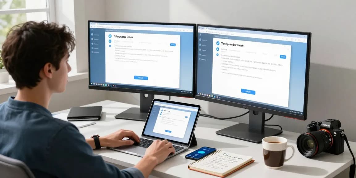 Setting up Telegram Chinese Version at a modern tech workspace with essential gadgets.