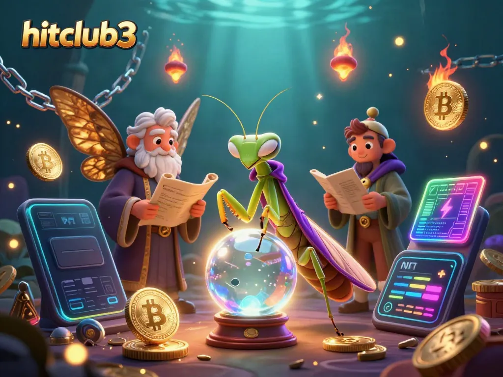 Join the excitement at hitclub3 with a vibrant 3D casino scene featuring mystical characters and crypto coins.