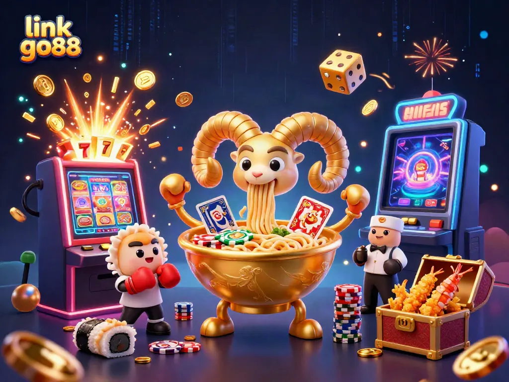 Engage with link go88 through a vibrant 3D casino scene featuring delicious characters and exciting game elements.