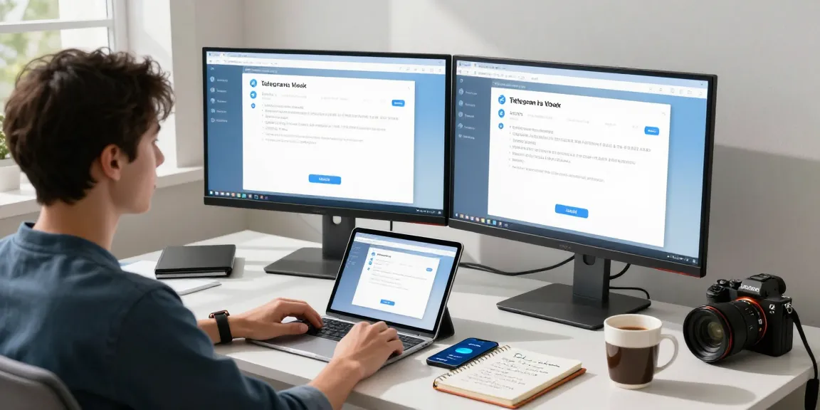 Setting up Telegram Chinese Version at a modern tech workspace with essential gadgets.